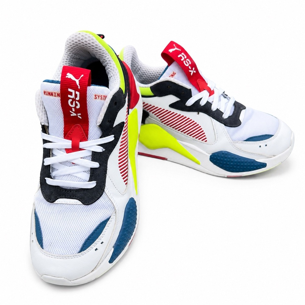 Puma RS-X Reinvent Mens White Red Blue Lime Sneakers 386897-01 Size 10